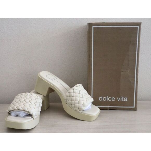 Dolce Vita Women's Sz 8 Ivory Stella Goldy Quilted Strap Platform Sandals - Picture 1 of 9
